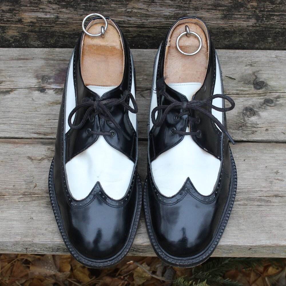 VTG Bravo Black & White Leather Spectator Wingtips, Size 42 EU, Made in Italy - Picture 3 of 12